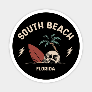 Vintage Surfing South Beach Miami Florida // Retro Surf Skull Magnet